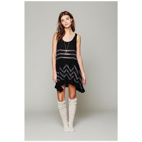 Free people voile and lace trapeze slip dress BLACK XS $88 - Picture 5 of 6